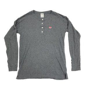 Victoria Secret PINK Henley Shirt Womens XS Gray Watermelon Long Sleeve Spellout